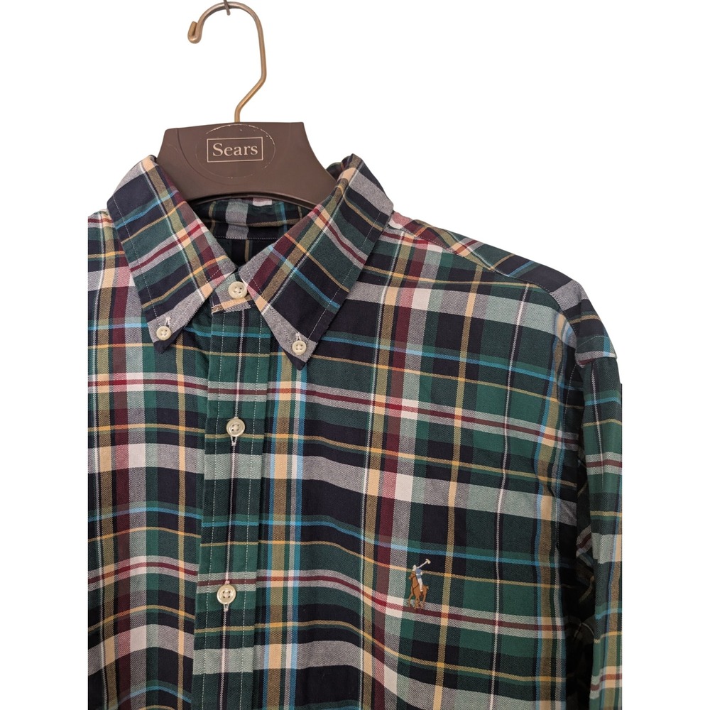 Ralph Lauren Men XL Classic Fit Plaid Button Down Shirt Green Red Cotton